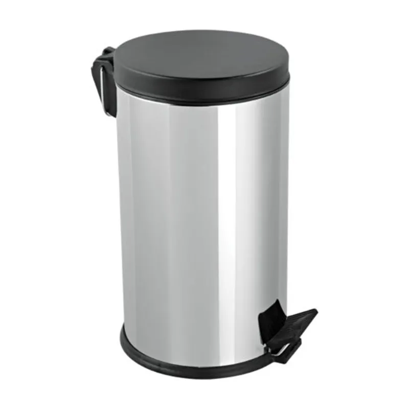 Χαρτοδοχείο inox με πεντάλ με μαύρο καπάκι 5lt