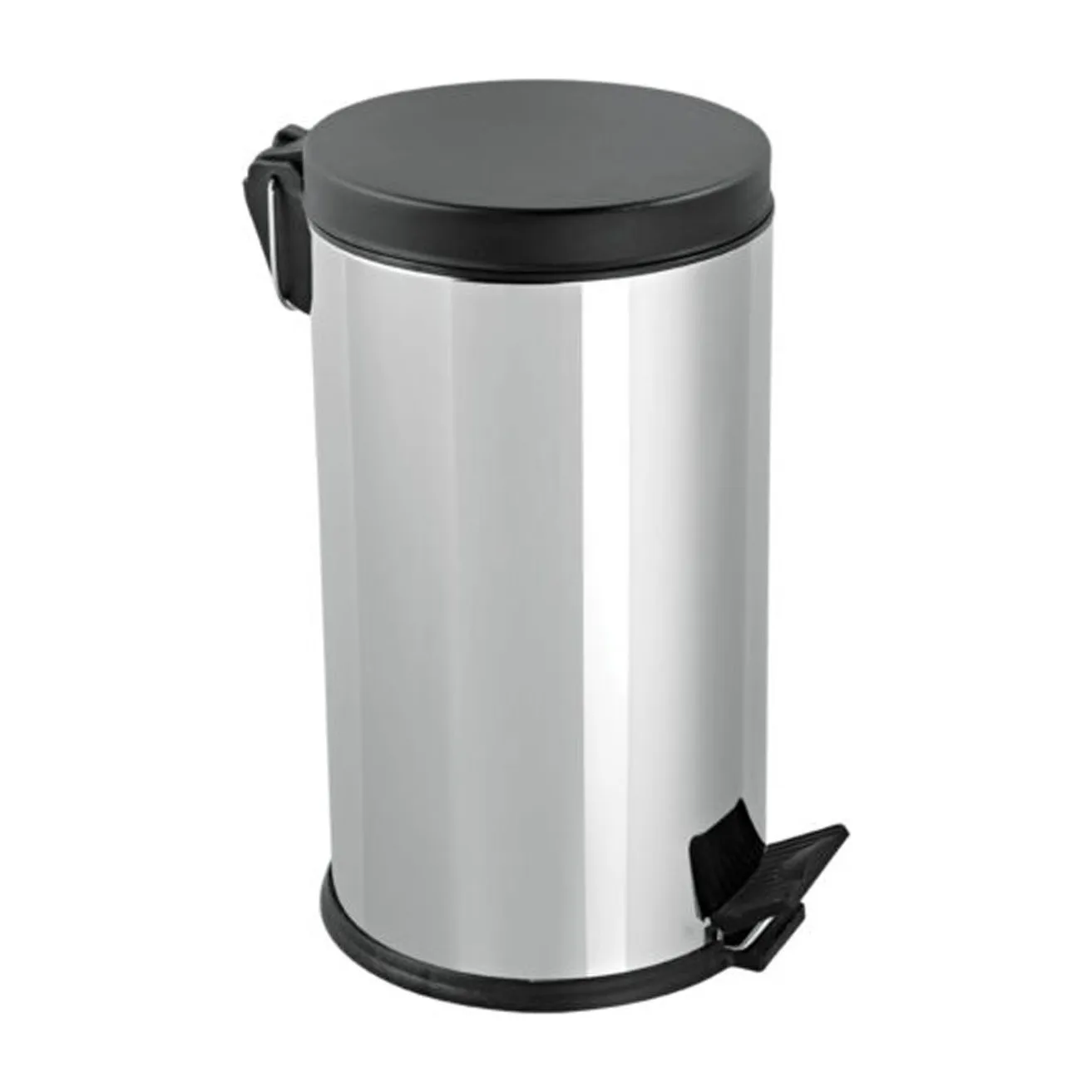 Χαρτοδοχείο inox με πεντάλ με μαύρο καπάκι 5lt